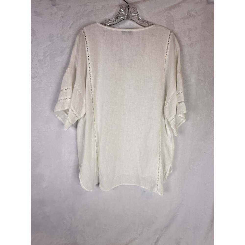 New Directions Linen Blend Tunic Top White Boho Lightweight Size L Resort